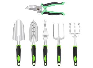 8131010840545 - Petites Ecrevisses - 6-teiliges Gartenwerkzeug Set Inkl Pflanzkelle Blumenrechen Unkrautstecher Gartengeräte mit Ergonomischem Gummigriff Grün