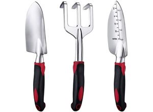 8131010840583 - Petites Ecrevisses - 3er Pack Gartenwerkzeug Set Aluminium Gartengeräte Schaufel Spaten Rechen Ergonomisch Gestalteter Rot