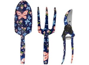 8131010840606 - Petites Ecrevisses - 3 Piece Gartenwerkzeug Set Blumen Design Gartengeräte Geschenk-Set für Gartenbedarf Dunkelblau