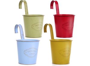 8131010840712 - Petites Ecrevisses - 4 Stück Hängender Blumentopf mit Drainageloch Bunt Metall Blumentopf Vintage Style Dekotation für Garten Balkone Zäune