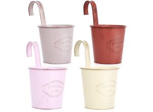 8131010840736 - 4 Stück Hängender Blumentopf mit Drainageloch Bunt Metall Blumentopf Vintage Style Dekotation für Garten Balkone Zäune Rosa+Rot+Lila+Cremefarben