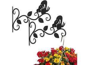 8131010841313 - Petites Ecrevisses - 2er Pflanzenhalterung Blumenampelhalter Wandhaken Schmetterlingsform Schwarze mit Schrauben für Vogelkäfige Windspiele