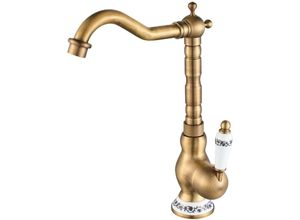 8131010841894 - Petites Ecrevisses - Wasserhahn Bad Vintage Einhebelmischer für Bad Spültischarmatur aus Messing Hoher Auslauf Wasserhahn für Badezimmer Bronze