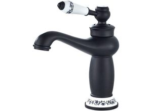 8131010841917 - Petites Ecrevisses - Wasserhahn Antik Waschtischarmatur Bad Retro Küchenarmatur Einhebelmischer mit Keramikgriff Heiß und Kalt Schwarz
