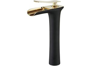 8131010842075 - Petites Ecrevisses - Modern Wasserhahn Bad Wasserfall Waschtischarmatur Hoch Mischbatterie Heiß und Kalt mit G3 8\ Einlassrohr Schwarzgold