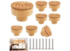 8131010851619 - Petites Ecrevisses - 8 Stück Rattan Möbelknöpfe 40mm Schrankknöpfe aus Holz Kommodenknöpfe Türknauf für Möbel Schubladen mit Schrauben