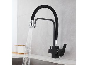 8131010854030 - Petites Ecrevisses - 3 Wege Wasserhahn Küche 3 in 1 Küchenarmatur Trinkwasserhahn mit G3 8\ Anschlüsse Mischbatterie Schwarz