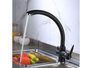 8131010854207 - Petites Ecrevisses - Moderne Küchenarmatur 3 Wege Wasserhahn Doppelhebel Mischbatterie 3-in-1 zum Warmes Kaltes Gereinigtes Wasser Schwarz