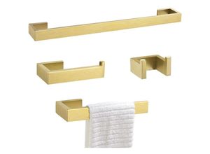 8131010855655 - 4 Pack Badezimmer Zubehör Set 40cm Handtuchhalter Edelstahl Toilettenpapierhalter Wandhalterung Handtuchhaken Gebürstetes Gold