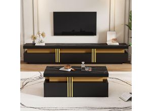 8221280160495 - Okwish - Schwarze TV-Wandkombination Wohnzimmerwandkombination Couchtisch + TV-Schrank multifunktionale Schrankkombination