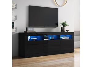 8231280148089 - Okwish - Glänzender TV-Ständer 160 x 35 x 60 cm mit LED-Beleuchtung 3 offene Fächer 2 Türen 2 Schubladen intelligente App-Steuerung für