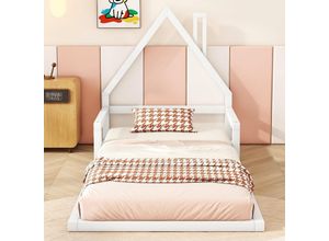 8271277630364 - Okwish - Kinderbett 90200cm Flachbett Hausform massive Kiefer einfache Form weiß