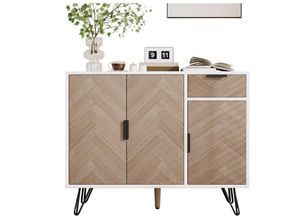 8271285152209 - Redom - Modernes Aufbewahrungsmöbel Sideboard in Weiß und Holzoptik mit Schublade und höhenverstellbaren Regalen (90 x 30 x 715 cm)