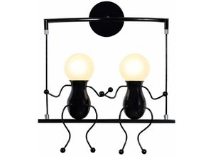 8396077289410 - Axhup - Kreatives Wandleuchte Industriell Einfache Humanoid Wand Lampe Schwingen Form Lampe E27 Doppelt Cartoon für Wohnzimmer Schlafzimmer Schwarz