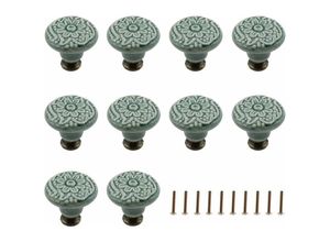 8400267499036 - 10 Stück dekorative Keramik-Schubladenknöpfe (grün) Schrank Kommode Regal Ziehgriff Möbel dekoratives Ziehwerkzeug mit Befestigungsschrauben