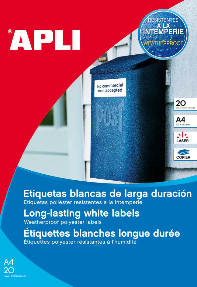 8410782012269 - Genérica - Apli weisse polyesteretiketten fÜr laserdrucker und kopierer 646x338 mm gerade kanten - 20 blatt -