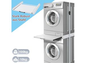 8412298417255 - Zwischenbaurahmen mit Ausziehplatte aus Stahl Verbindungsrahmen für Waschmaschinen Trockner Waschmaschinenzubehör Trocknerzubehör 60x55cm max