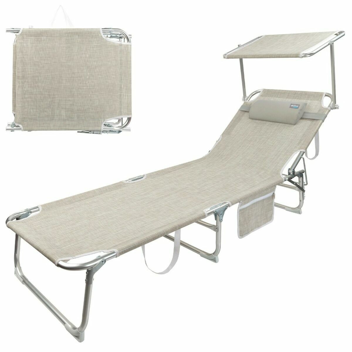 8412842626508 - Beach sunbed Foldable Beige 188 x 58 x 30 cm