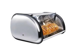 8417015656955 - Haloyo - Brotkasten Edelstahl Brotbehälter Brotaufbewahrung Brotkiste Brotbox Rolldeckel Schiebedeckel Silber