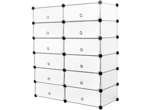 8417015659093 - Schuhregal DIY Schuhschrank mit Tür 6 Ebenen aus PP-Kunststoff Schuhablagen 9136105cm halbtransparent weiß