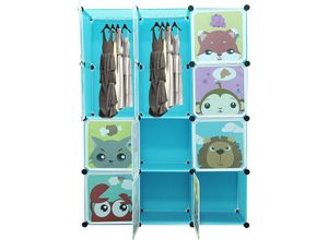 8417015667593 - Haloyo - Kleiderschrank Kinder Steckregal mit Tiermotiven Kunststoff Stecksystem Blau