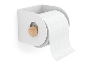 8423224921104 - Selbstklebender Toilettenpapierhalter aus Stahl-Holz und Creme-Finish Max Gewicht 2kg Maße 12x9x11cm Inklusive extra starkem Kleber zur Befestigung