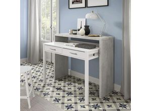 8423490265407 - Usinestreet - Konsolentisch Billings Schreibtisch mit ausziehbarer Platte PC-Schreibtisch mit 2 Schubladen cm 99x36h88 Zement und Weiß