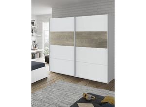 8423490266800 - Garderobe Elgin Schlafzimmer Kleiderschrank mit 2 Schiebetüren Schrank mit Kleiderstange und 3 Einlegeböden cm 180X60h200 Weiß und Eiche