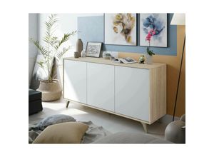 8423490267272 - Anrichte Arvada Modernes Sideboard mit 3 Türen und Einlegeböden Küchenbuffet Wohnzimmer-Design-Buffet cm 154x40h75 Eiche und Weiß