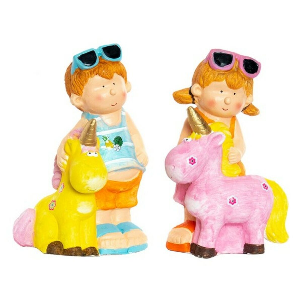 8424001572632 - Deko-Figur Fiberglas Blau Rosa Einhorn Kinder 23 x 19 x 40 cm Mediterraner 8424001572632 - Deko-Figur Fiberglas Blau Rosa Einhorn Kinder 23 x 19 x 40 cm Mediterraner