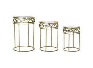 8424001803200 - Fijalo - Auxiliariariary Table Set 3 Metallspiegel 46x46x70 Gold Metall Mirror Material Multicolored Color Family Hilfstabellen Details