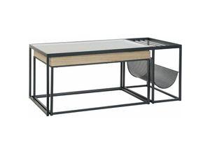 8424001831654 - Tisch Couchtisch Set 2 Metallglas 110x60x45 Metall natürliches Glas Bambus Holz mehrfarbige Familienfamilien -Tische Details Details