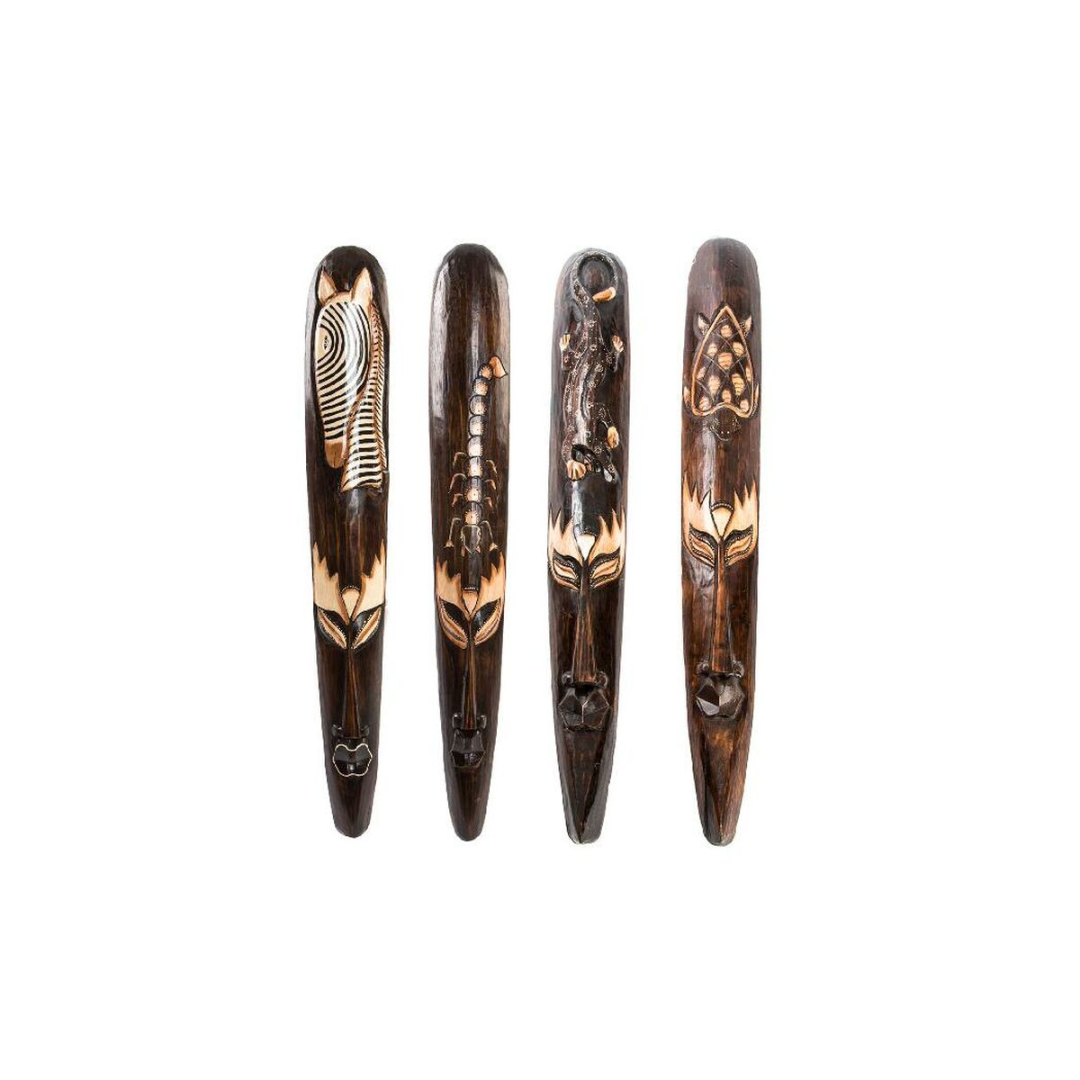 8424001858927 - Wanddekoration Beige Holz Dunkelbraun Maske Tribal (15 x 6 x 100 cm) (4 Stück)