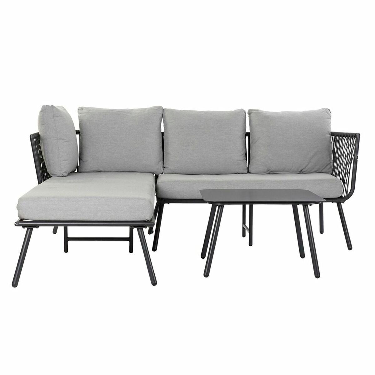 8424001925353 - Gartensofa Schwarz Metall Aluminium Seil 30 x 40 cm 192 x 163 x 86 cm