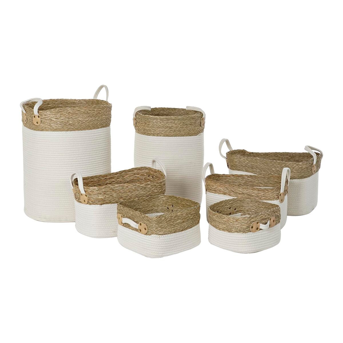 8424001944514 - Nicht Zutreffend - Korb-Set dkd Home Decor Weiß Baumwolle Naturfaser (41 x 41 x 525 cm) (7 Stücke)