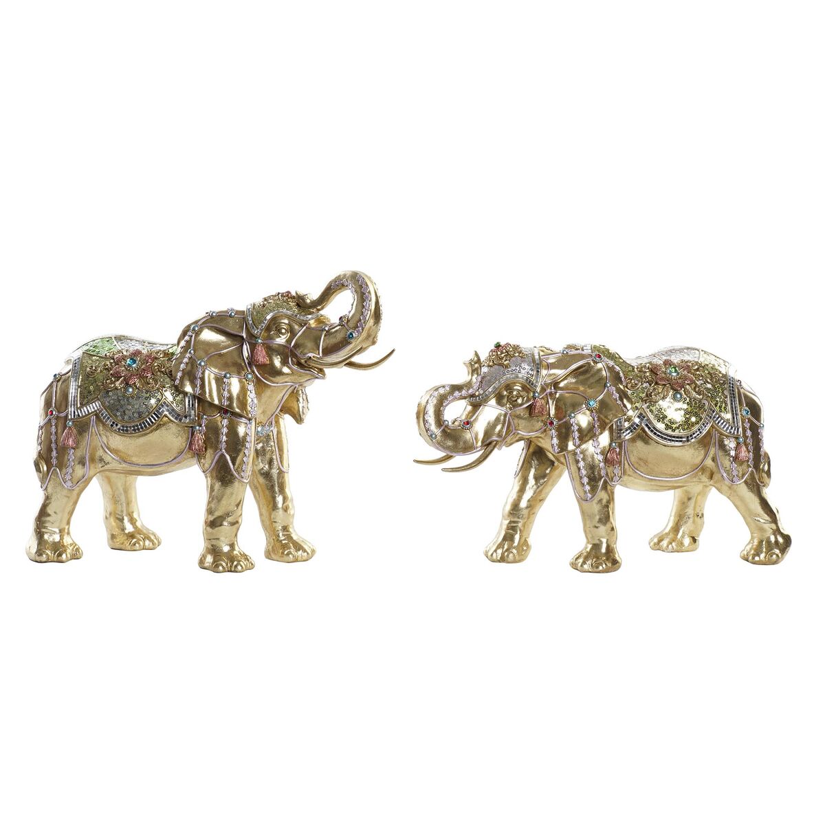 8424001947058 - Deko-Figur Elefant Gold Harz Bunt Kolonial (455 x 20 x 35 cm) (2 Stück)