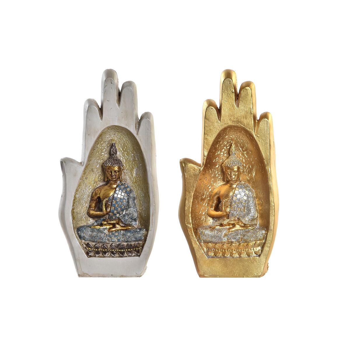8424001954155 - Deko-Figur Antiker Finish Grau Gold Buddha Harz Orientalisch (10 x 72 x 209 cm) (2 Stück)