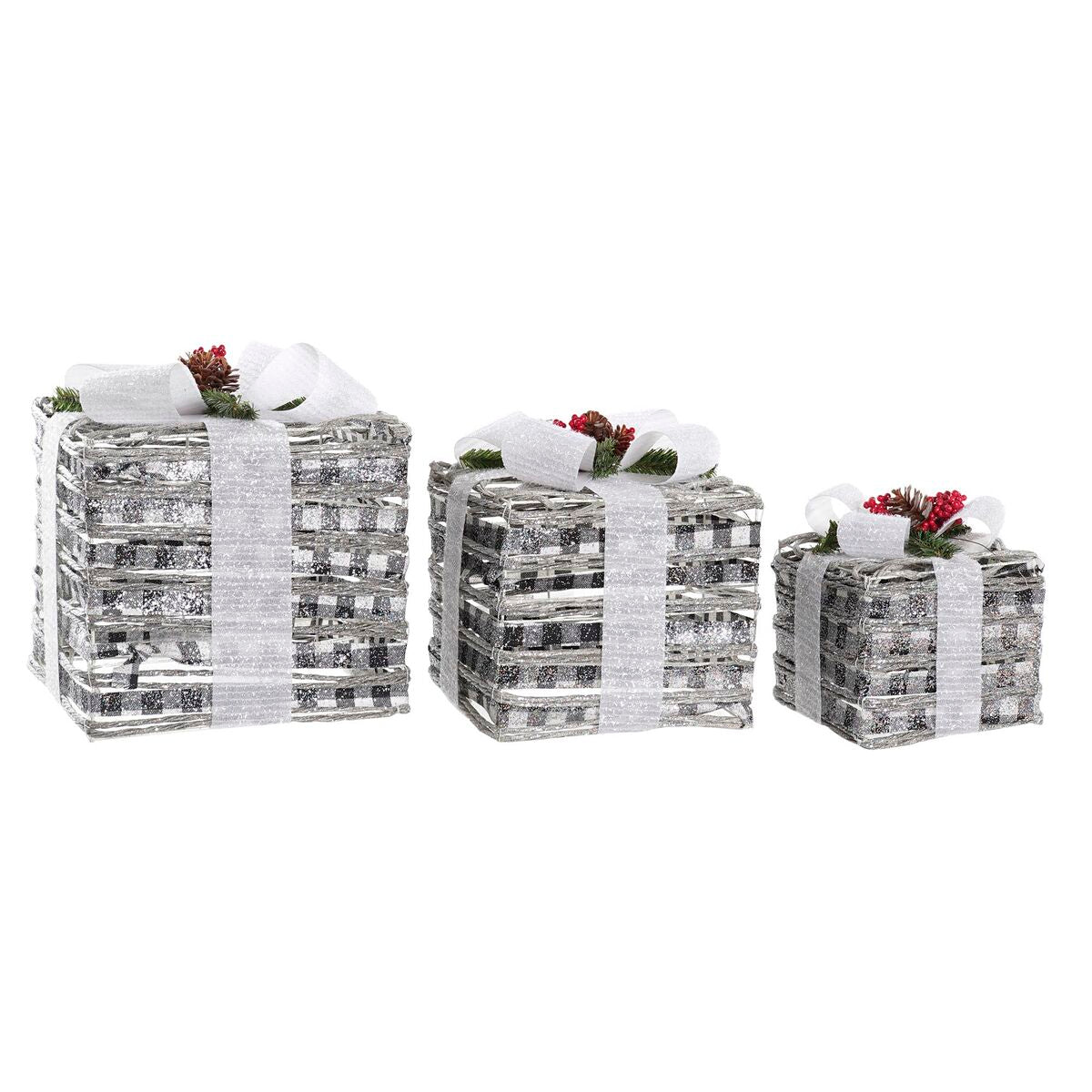 8424001976218 - Set dekorativer Karten LED Weiß Rot grün Silberfarben Metall Verschneit 25 x 25 x 29 cm (3 Stücke)