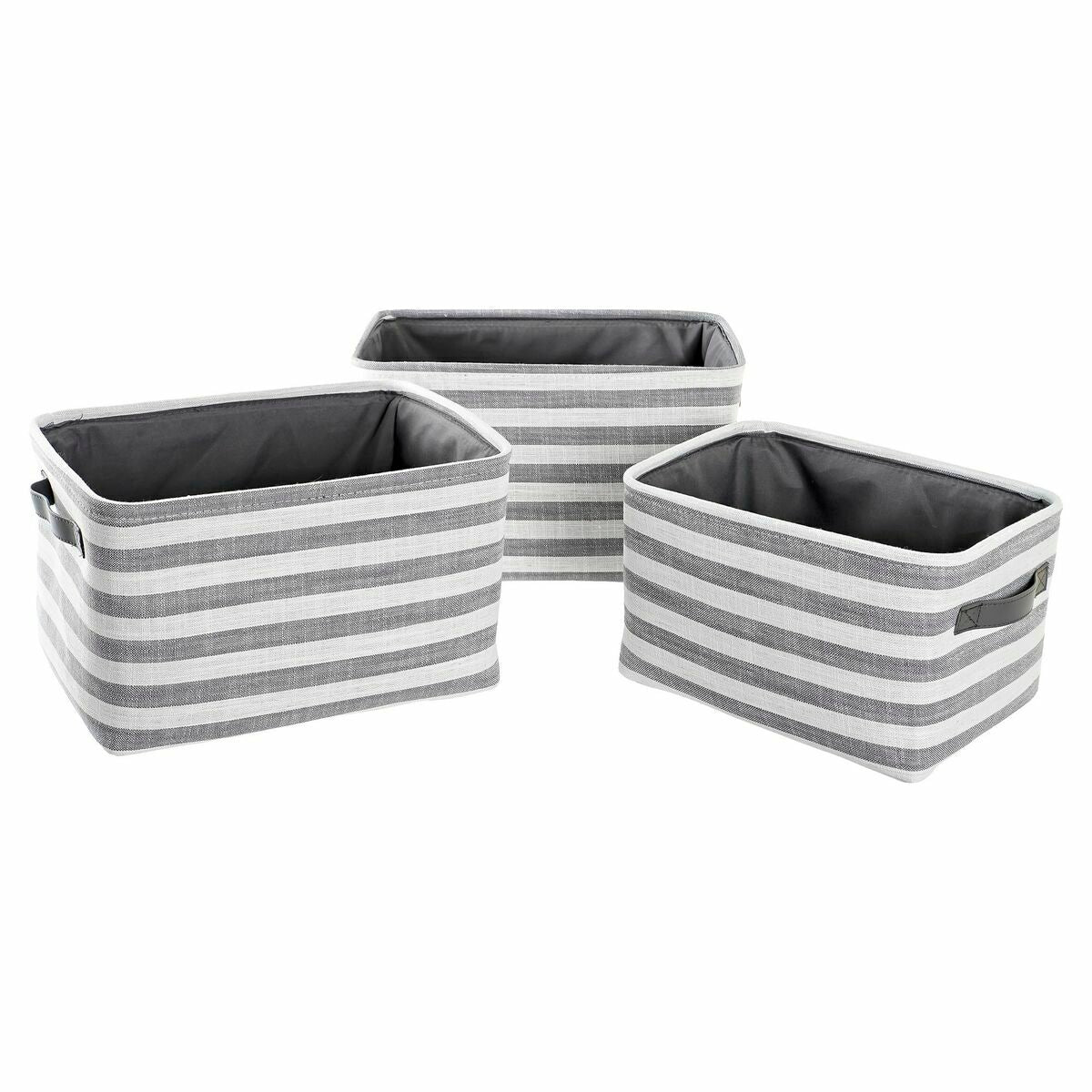 8424002006075 - Nicht Zutreffend - Korb-Set dkd Home Decor Grau Streifen Baumwolle (42 x 32 x 25 cm) (3 Stücke)