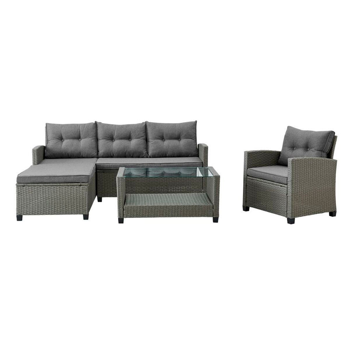 8424002008949 - Gartensofa Grau 120 x 65 x 77 cm 163 x 45 x 84 cm Kunstrattan Gehärtetes Glas