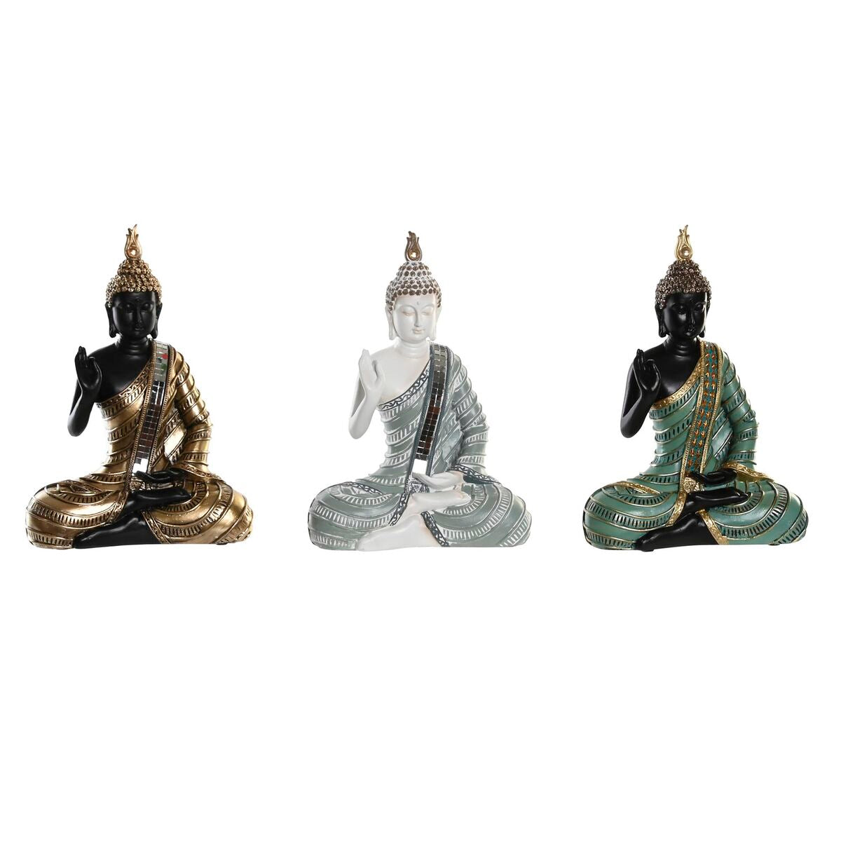 8424002027391 - Deko-Figur 19 x 10 x 265 cm Blau Gold Buddha grün Orientalisch (3 Stücke)