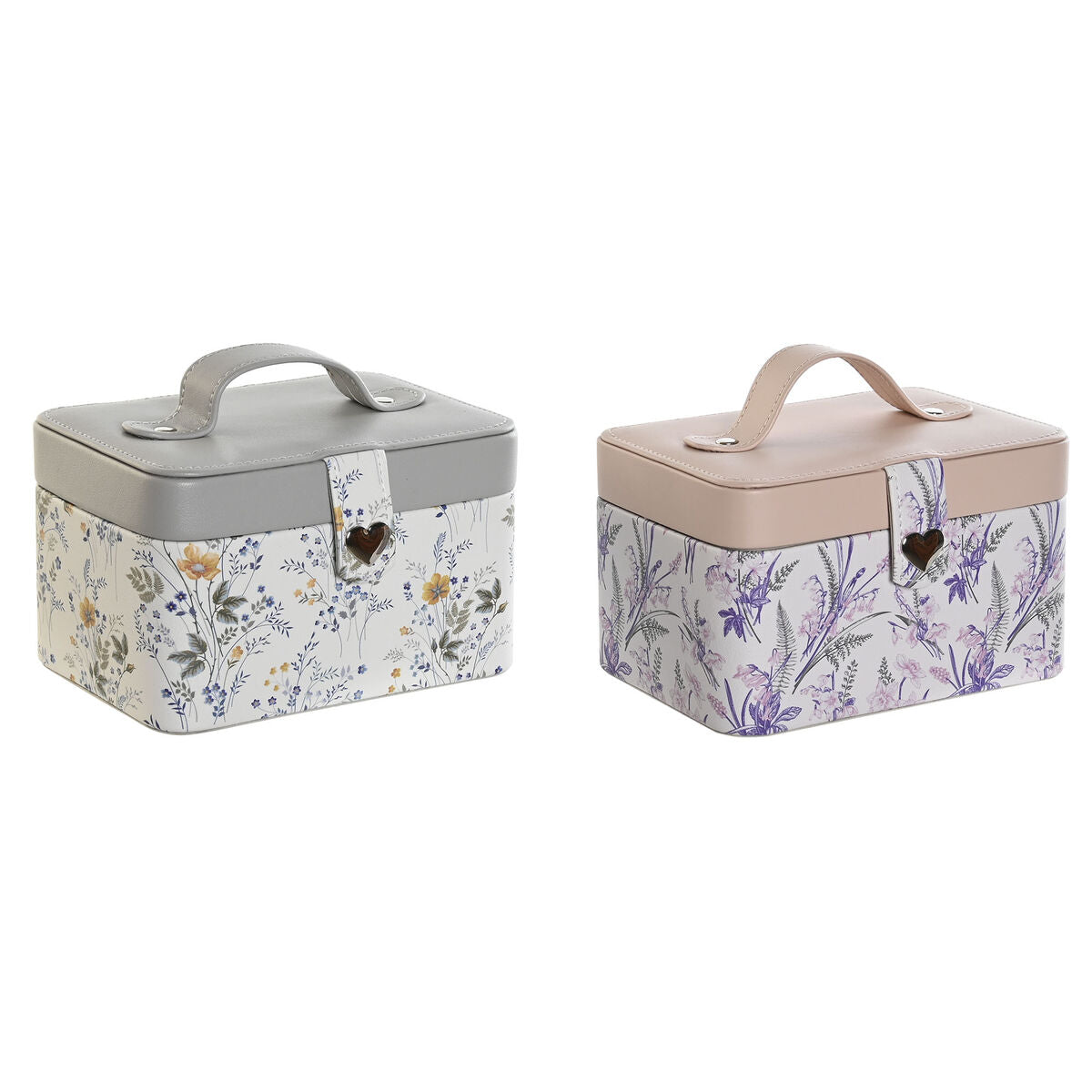 8424002066840 - Box-Schmuckkästchen Weiß Grau Lila Hellrosa Polyurethan Spiegel 17 x 12 x 10 cm (2 Stück)