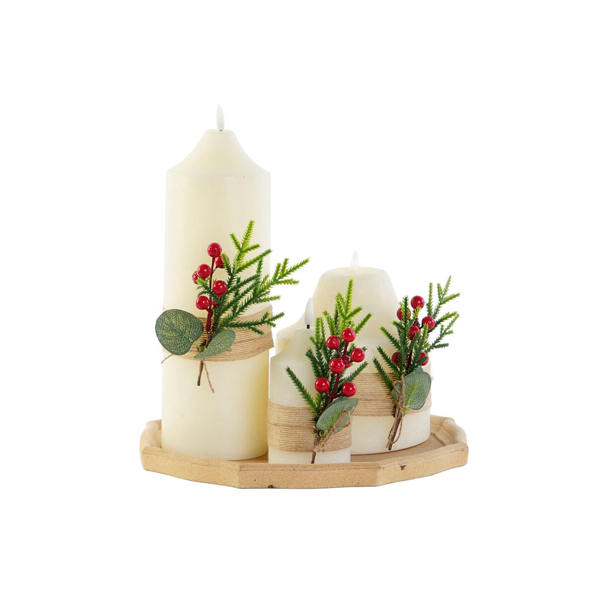 8424002071462 - Kerzen-Set Weiß grün Weihnachten 7 x 7 x 15 cm