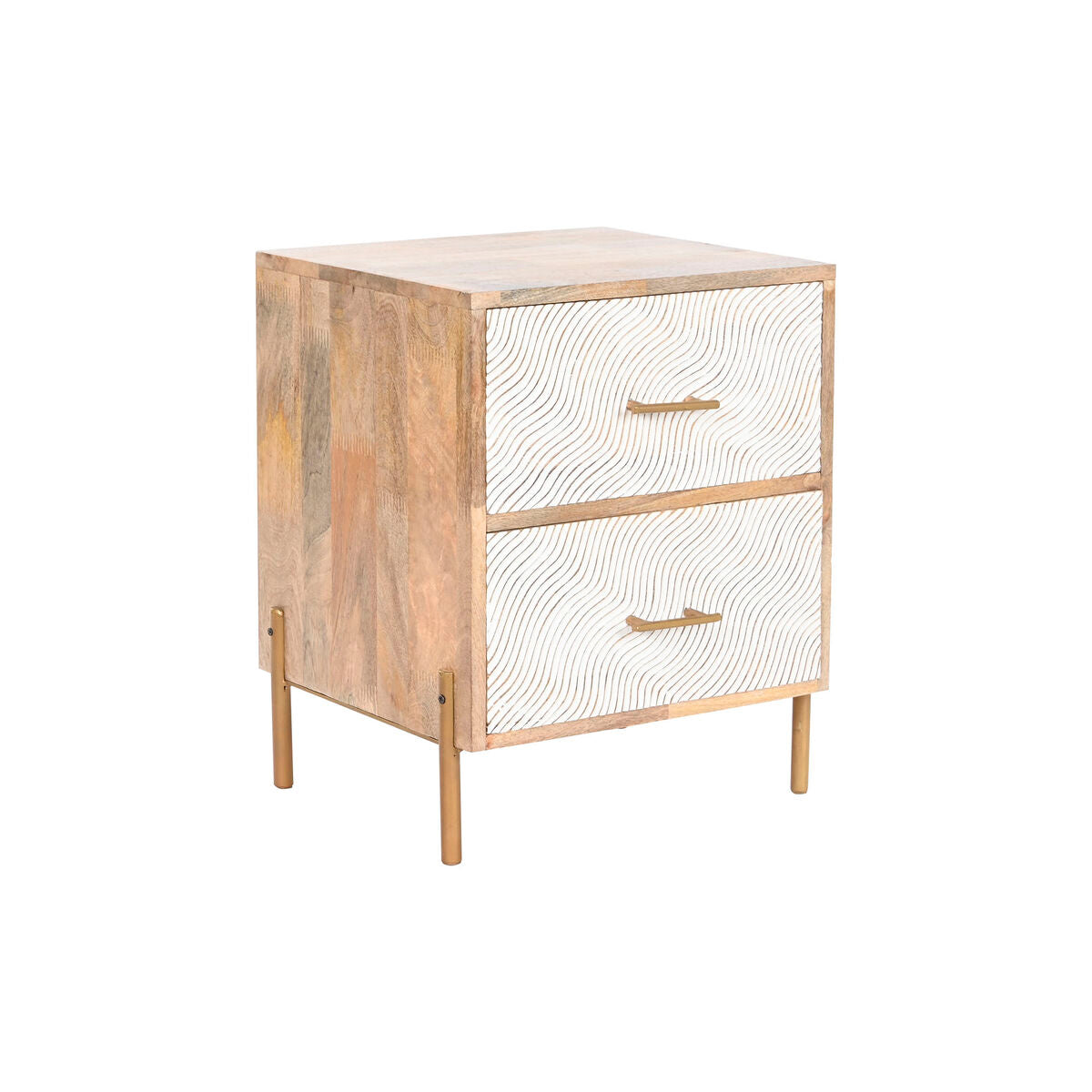 8424002088538 - Nightstand White Brown Golden Iron Mango wood 40 x 36 x 50 cm