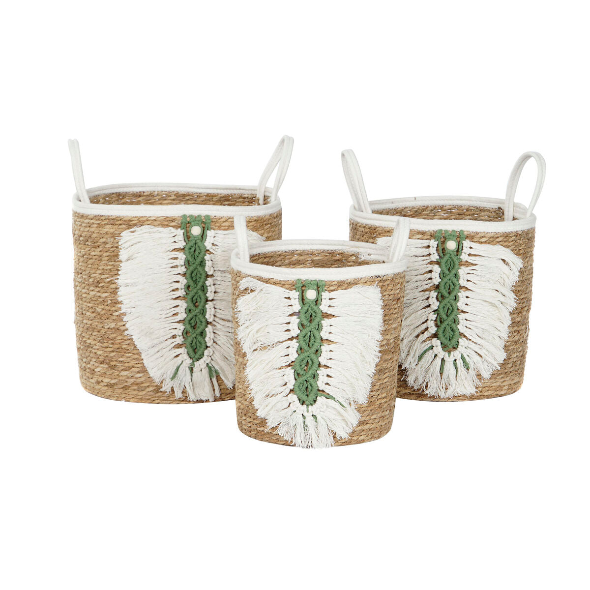 8424002097011 - Basket Set Home Esprit White Green Natural Faser Tropical 39 x 39 x 47 cm (3 Stücke)