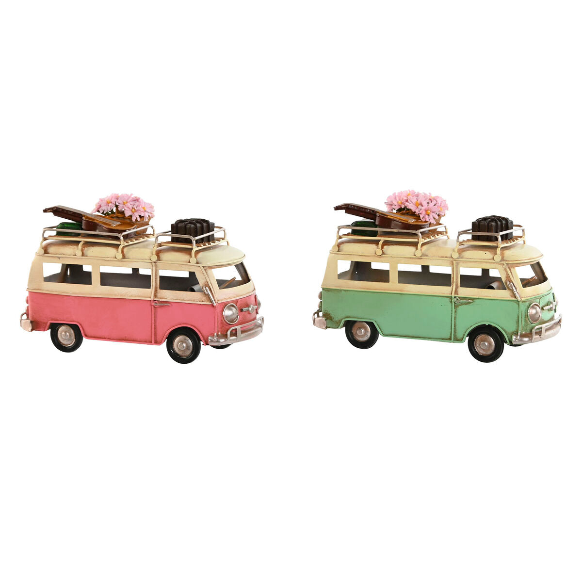 8424002097646 - Deko-Figur Transporter grün Rosa Vintage 17 x 8 x 11 cm (2 Stück)