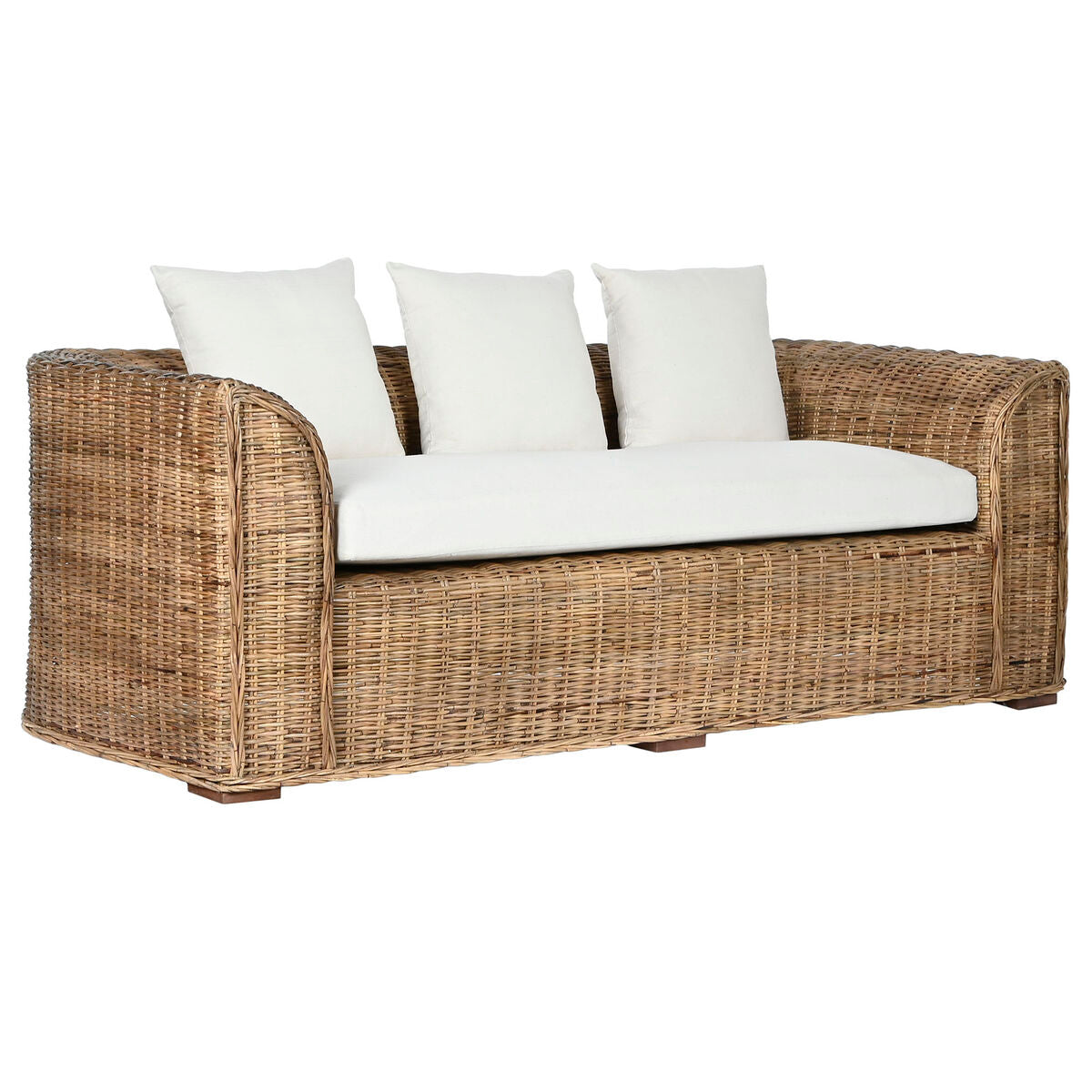 8424002105617 - Gartensofa Weiß Braun Natur Rattan 174 x 88 x 69 cm