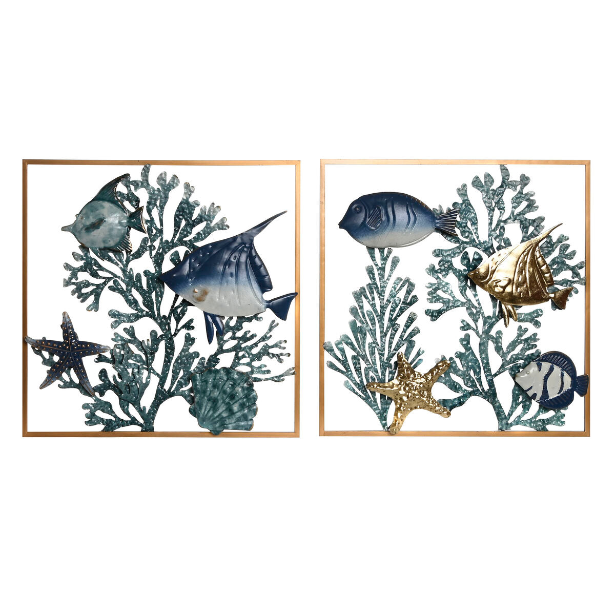 8424002109943 - Wanddekoration Blau Gold Mediterraner Fische 50 x 4 x 50 cm (2 Stück)