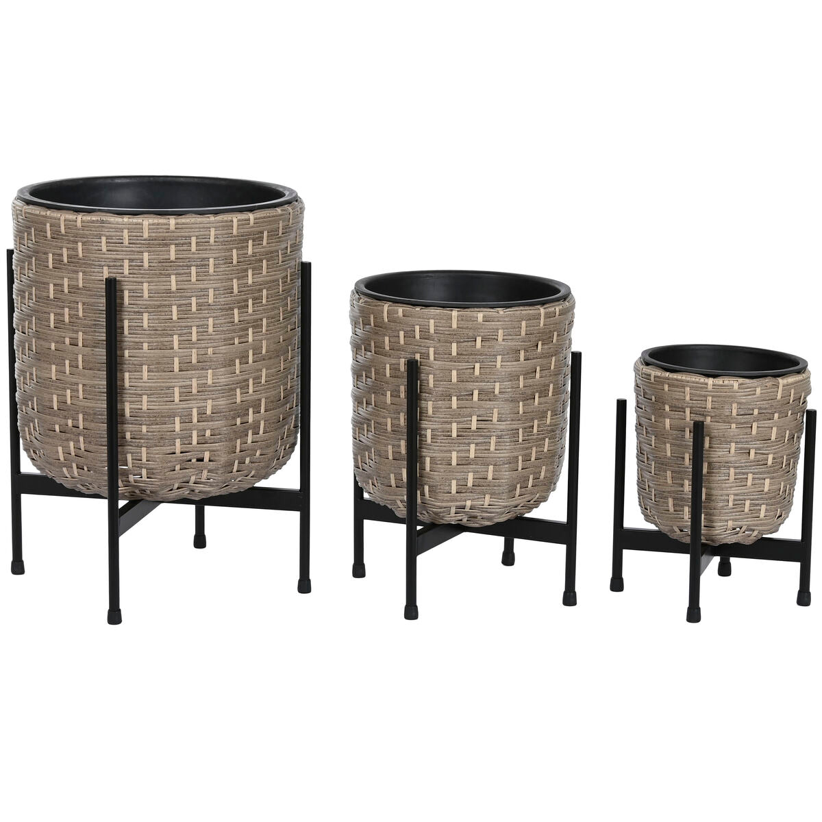 8424002111120 - Set von Pflanzgefäßen Home Esprit Metall Polypropylen Rattan 39 x 39 x 49 cm