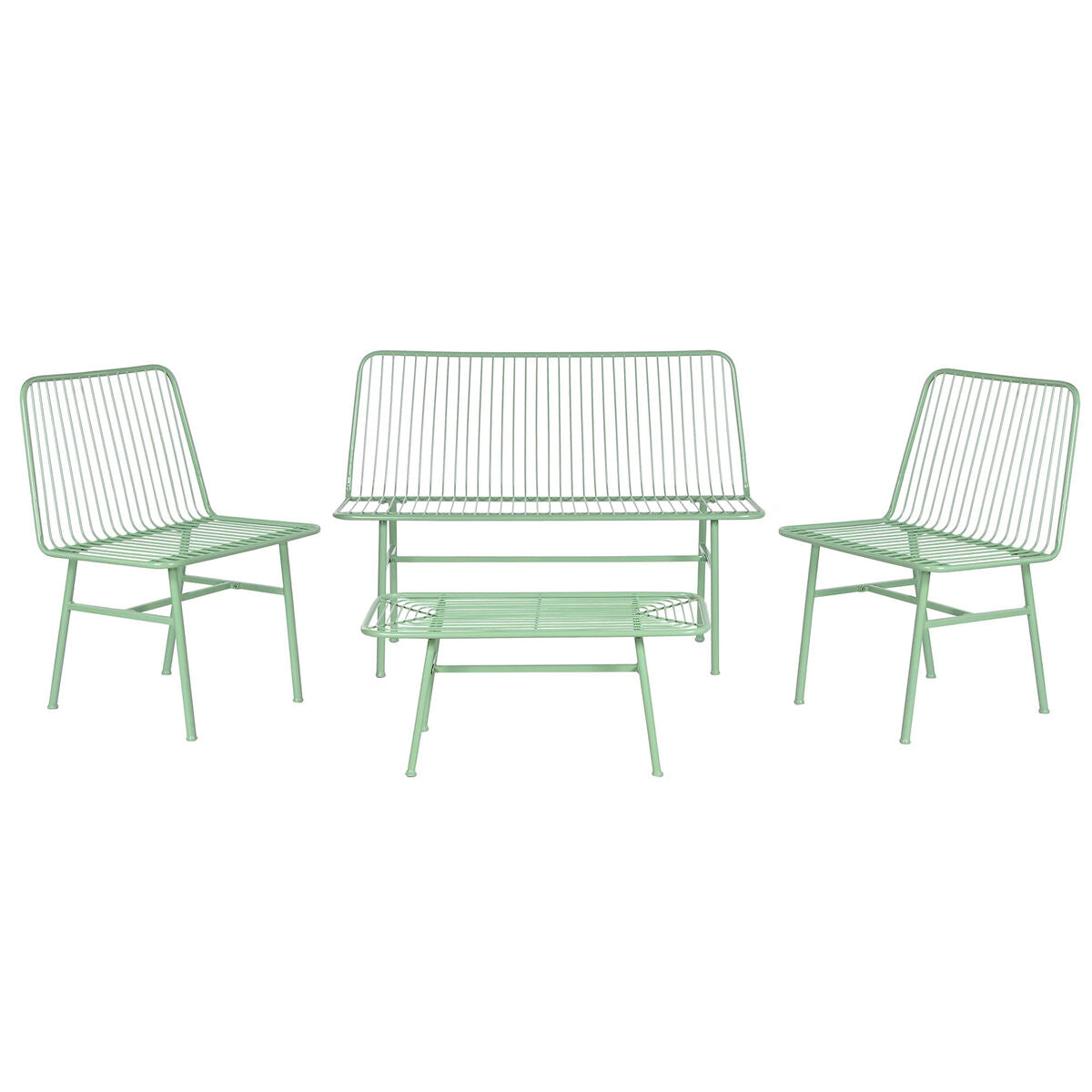 8424002116088 - Table Set with 3 Armchairs Mint Metal 115 x 53 x 83 cm